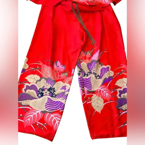 Natori Pajama Set | Women’s Size L | Red Floral Asian-Inspired Print - Picture 5 of 7